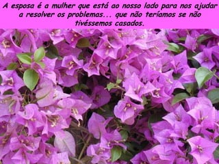 A esposa é a mulher que está ao nosso lado para nos ajudar
    a resolver os problemas... que não teríamos se não
                    tivéssemos casados.
 