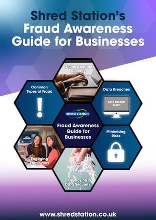 Shred Station’s
Fraud Awareness
Guide for Businesses
www.shredstation.co.uk
Fraud Awareness
Guide for
Businesses
Common
Types of Fraud

Minimising
Risks
Engaging
Employees
Online Account
Security
Destroying
Data Securely
Data Breaches
 
