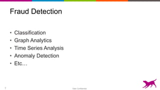 Dato Confidential7
Fraud Detection
• Classification
• Graph Analytics
• Time Series Analysis
• Anomaly Detection
• Etc…
 