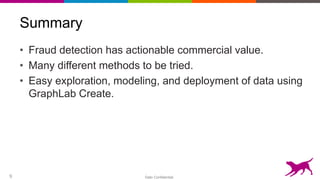 Dato Confidential9
Summary
• Fraud detection has actionable commercial value.
• Many different methods to be tried.
• Easy exploration, modeling, and deployment of data using
GraphLab Create.
 