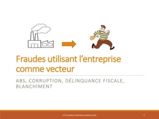 Fraudes utilisant l’entreprise
comme vecteur
ABS, CORRUPTION, DÉLINQUANCE FISCALE,
BLANCHIMENT
HTTP://WWW.HERVEBOULLANGER.COM/ 7
 