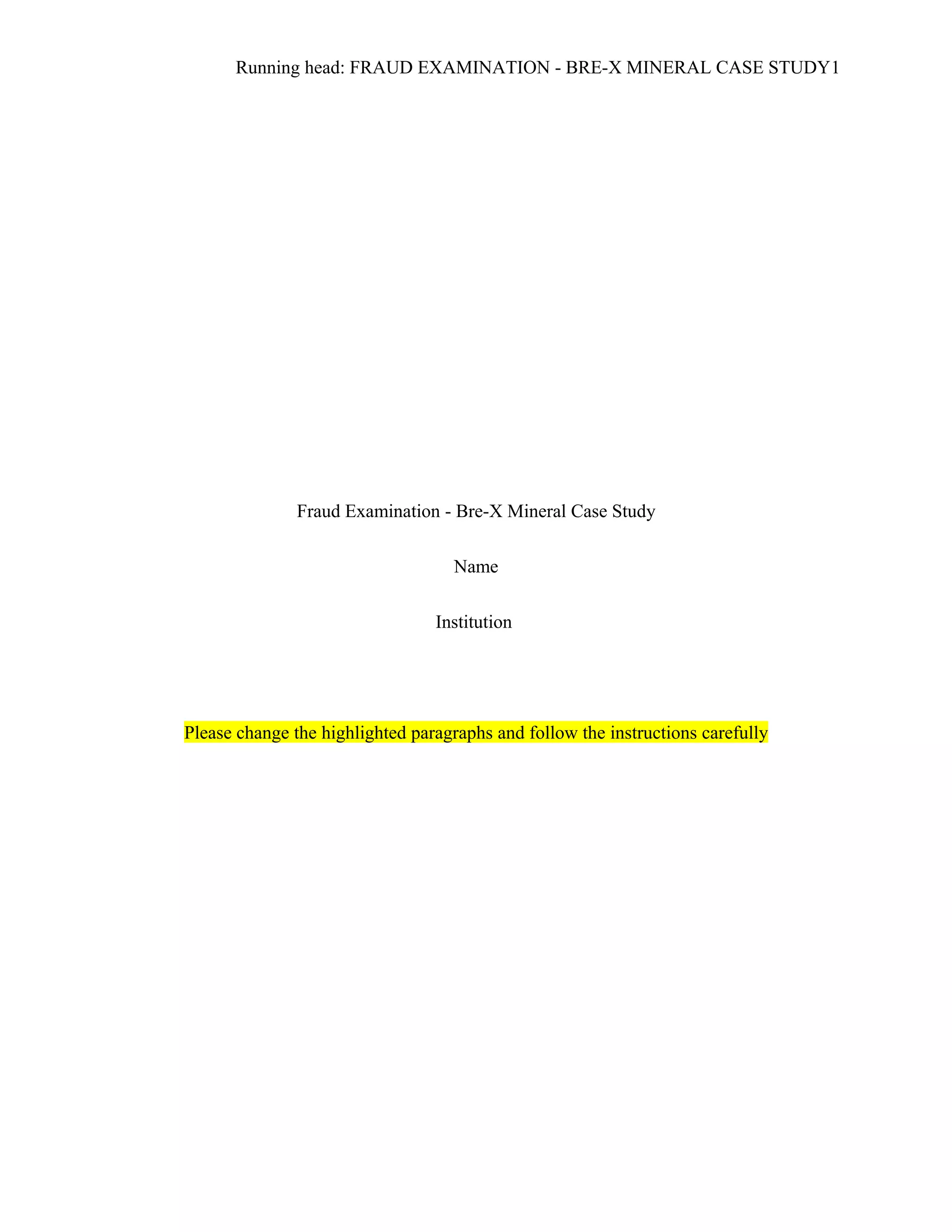 Fraud examination bre x minerals case study | DOC