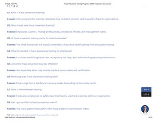 Comprehensive Fraud Program Comprehensive Corporate Fraud Prevention Training Program by GAFA | PDF
