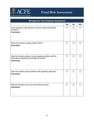 Corruption Risk Assessment Form Fraud risk assessment | PDF