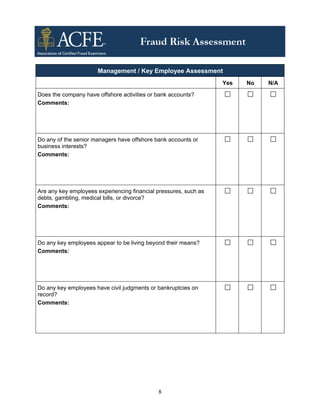 Corruption Risk Assessment Form Fraud risk assessment | PDF