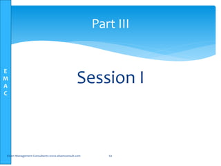 E
M
A
C
Session I
Elsam Management Consultants-www.elsamconsult.com 62
Part III
 