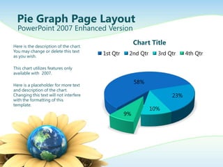 Pie Graph Page Layout
  PowerPoint 2007 Enhanced Version

Here is the description of the chart.
                                                       Chart Title
You may change or delete this text
as you wish.
                                        1st Qtr    2nd Qtr     3rd Qtr     4th Qtr

This chart utilizes features only
available with 2007.

Here is a placeholder for more text
                                                       58%
and description of the chart.
Changing this text will not interfere                                23%
with the formatting of this
template.
                                                             10%
                                                  9%
 