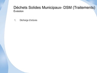 Déchets Solides Municipaux- DSM (Traitements) 
Évolution 
1. Décharge d'ordures 
 