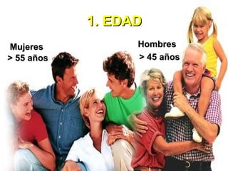 Mujeres  > 55 años 1. EDAD Hombres  > 45 años   