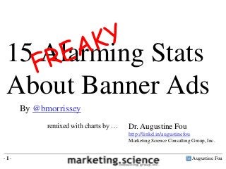 15 Alarming Stats
 About Banner Ads
      By @bmorrissey
            remixed with charts by …   Dr. Augustine Fou
                                       http://linkd.in/augustinefou
                                       Marketing Science Consulting Group, Inc.


-1-                                                                   Augustine Fou
 