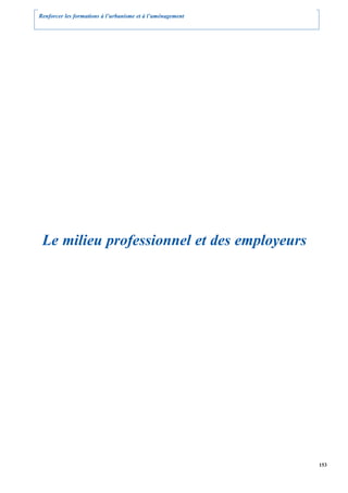 Renforcer les formations à l’urbanisme et à l’aménagement




 Le milieu professionnel et des employeurs




                                                            153
 