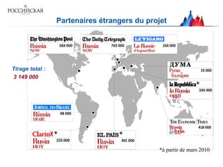 Partenaires étrangers du projet Tirage total : 3  149  000  *à partir de mars 2010     
