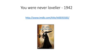 You were never lovelier - 1942
http://www.imdb.com/title/tt0035583/
 