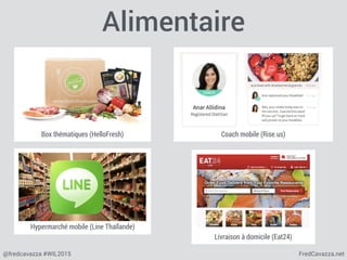 FredCavazza.net@fredcavazza #WIL2015
Coach mobile (Rise.us)Box thématiques (HelloFresh)
Alimentaire
Hypermarché mobile (Line Thaïlande)
Livraison à domicile (Eat24)
 