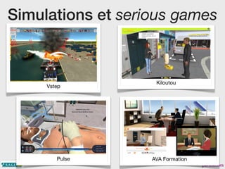 Simulations et serious games
Kiloutou
Vstep
Pulse AVA Formation