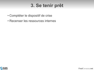 3. Se tenir prêtCompléter le dispositif de criseRecenser les ressources internes
