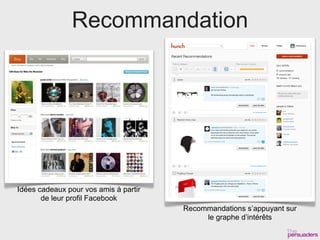 Recommandation




Idées cadeaux pour vos amis à partir
       de leur profil Facebook
                                       Recommandations s’appuyant sur
                                            le graphe d’intérêts
 