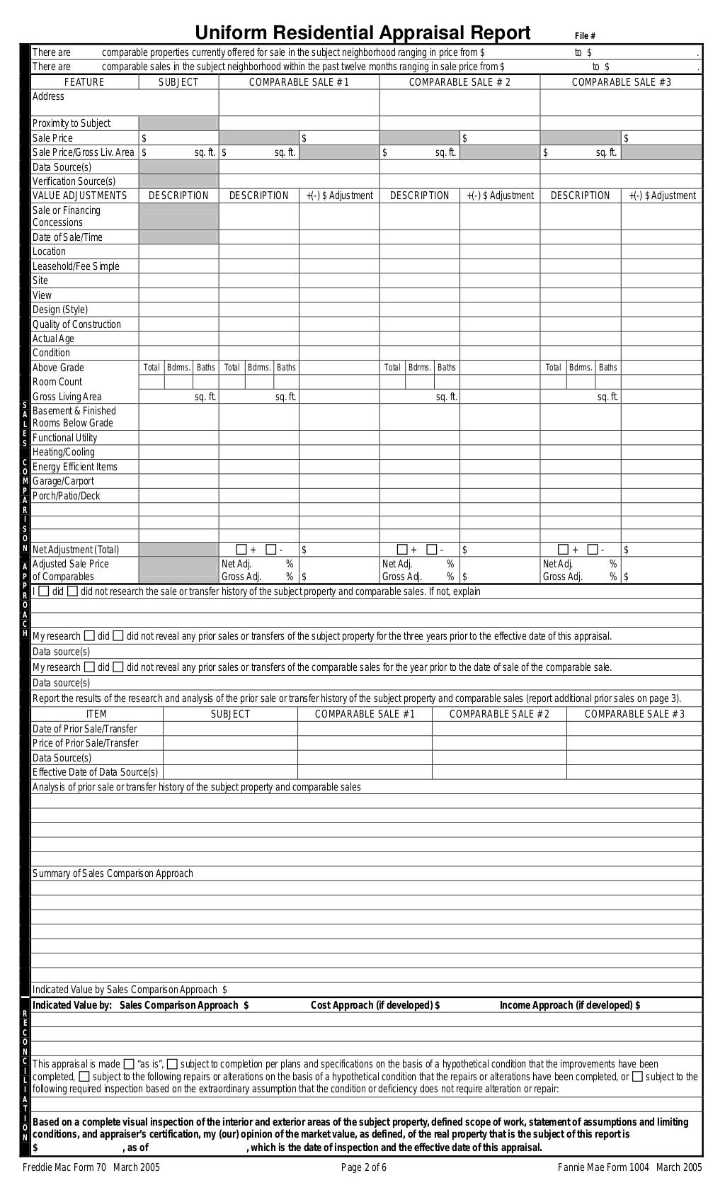 Freddie Mac Blank Appraisal Form 70