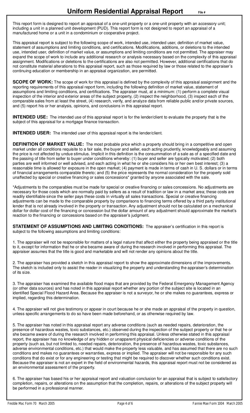 Freddie Mac Blank Appraisal Form 70