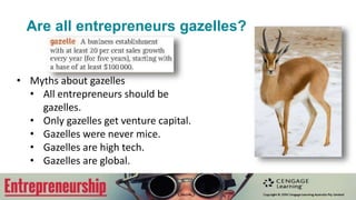 Our entrepreneurial
economy
• Global Entrepreneurship Monitor
(GEM) report is the world’s
benchmark.
• GEM’s most famous measure is
Total Early-stage Entrepreneurial
Activity (TEA)
• Two kinds of entrepreneurship:
necessity and opportunity
• More in Chapters 2 and 12.
 