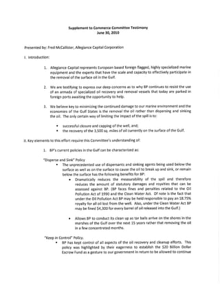 Fred McCallister Testimony  Opening Remarks and Supplements