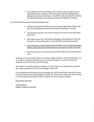 Fred McCallister Testimony  Opening Remarks and Supplements