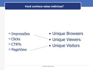 Você conhece estas métricas? Impressões Clicks CTR% PageView Unique Browsers  Unique Viewers Unique Visitors 