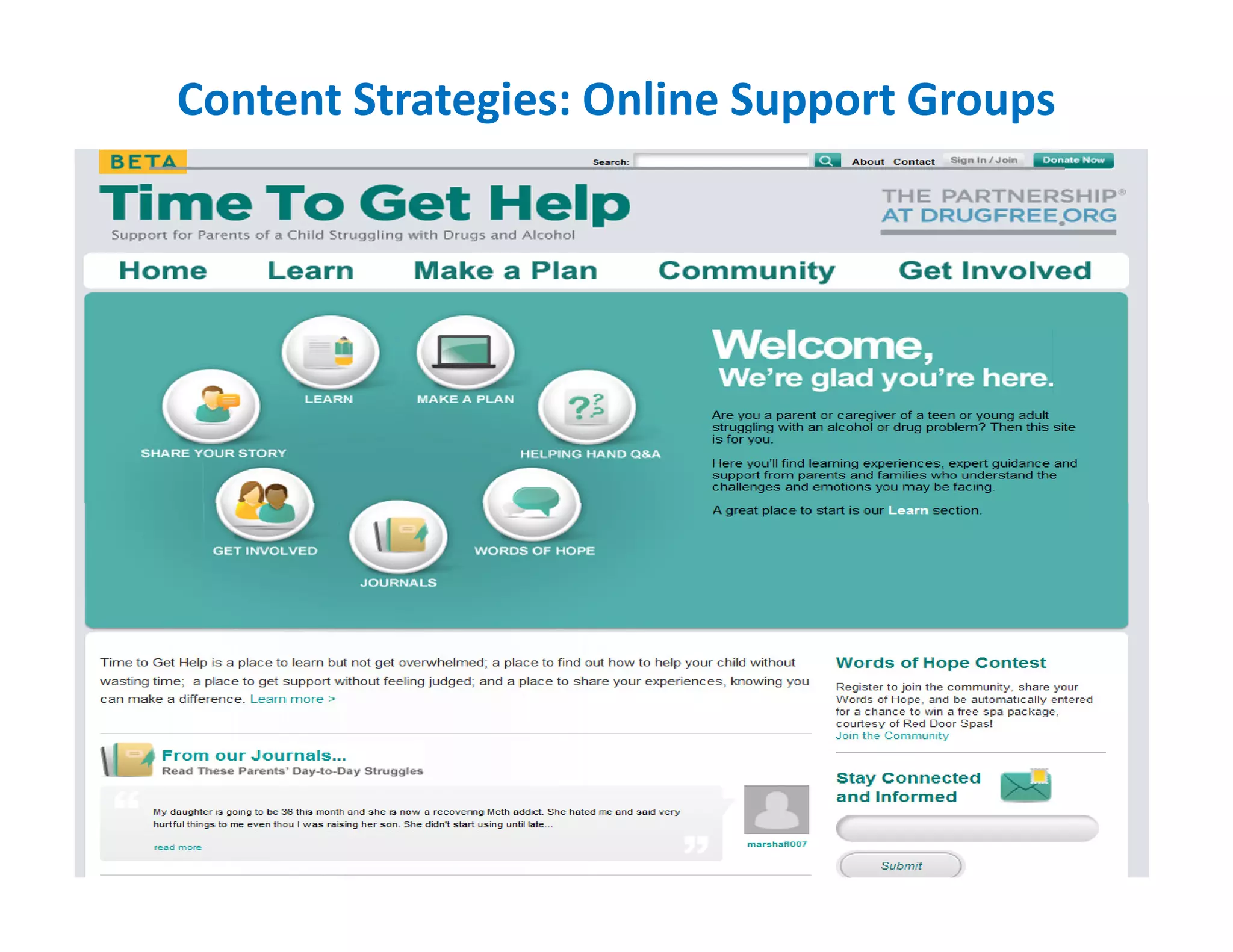 Content Strategies: Online Support Groups
 