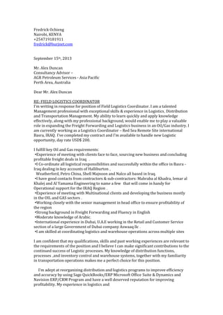 Fredrick ochieng cover letter | PDF