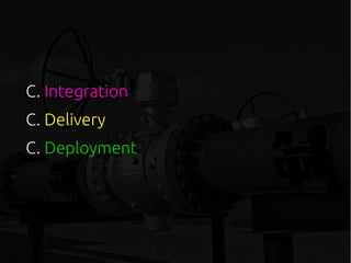 C. Integration
C. Delivery
C. Deployment
 