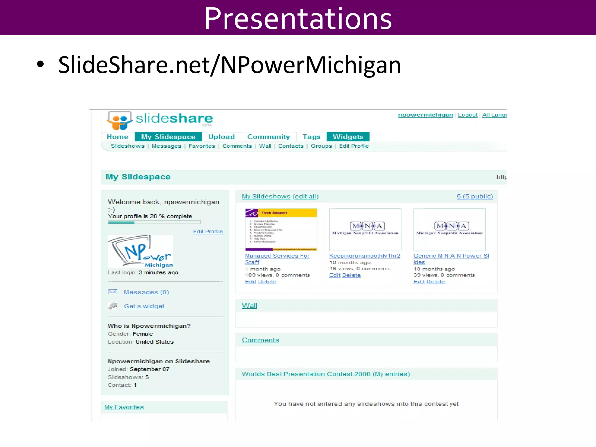 Presentations SlideShare.net/NPowerMichigan 