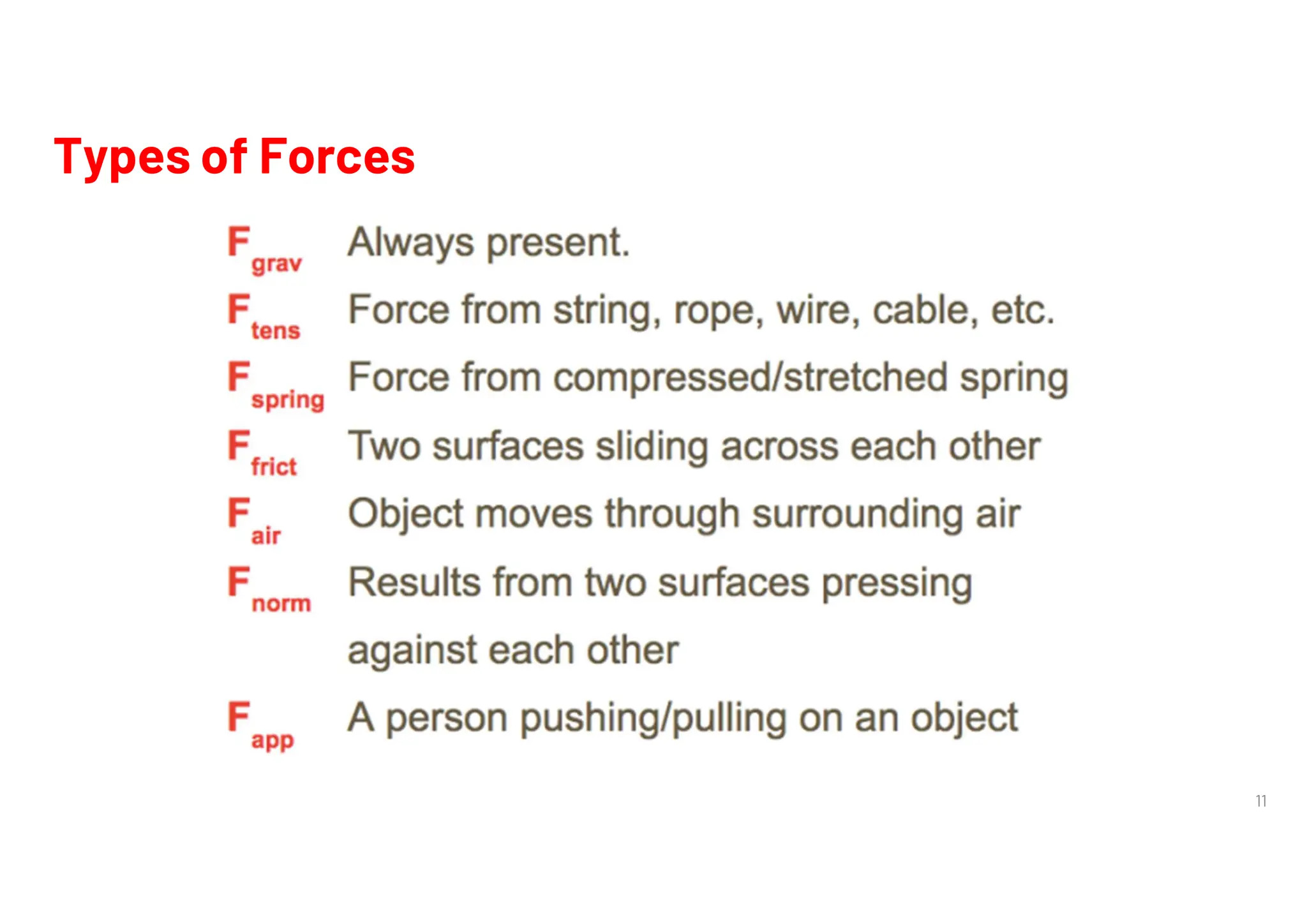 11
Types of Forces
 