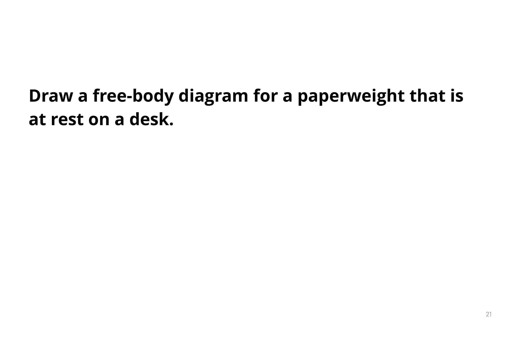 21
Draw a free-body diagram for a paperweight that is
at rest on a desk.
 