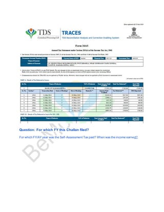 Question: For which FY this Challan filed?
For which FY/AY year was the Self-Assessment Tax paid? When was the income earned?
 