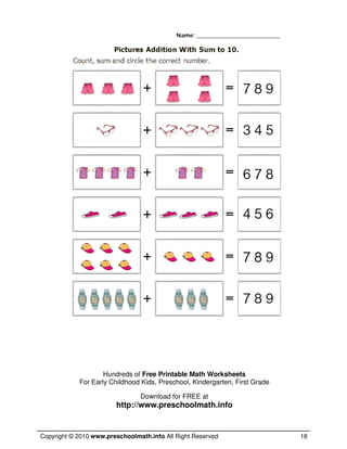 math worksheets for kindergarten and preschool