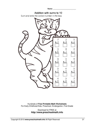 math worksheets for kindergarten and preschool