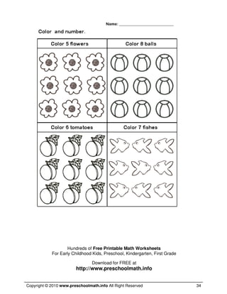math worksheets for kindergarten and preschool