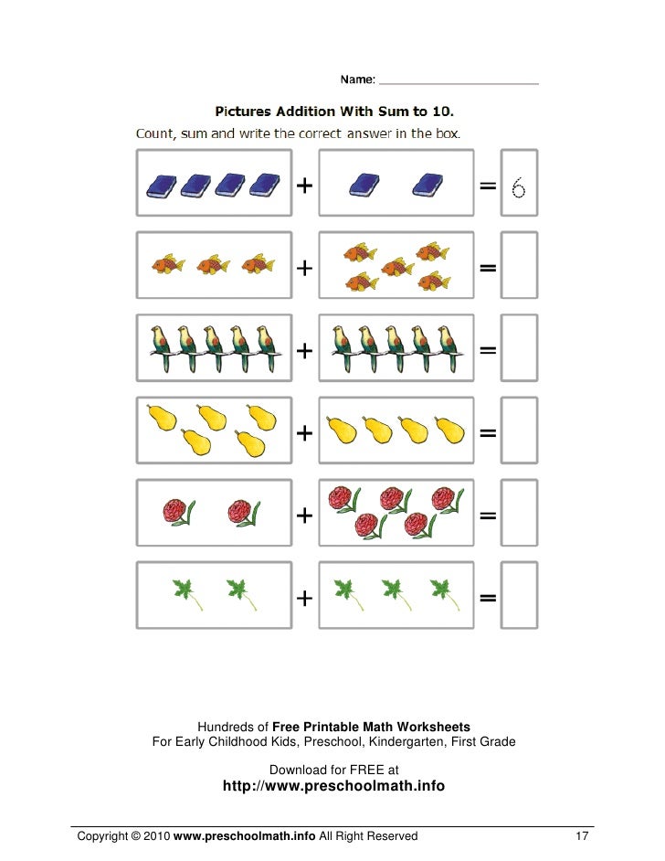 Math worksheets nursery school