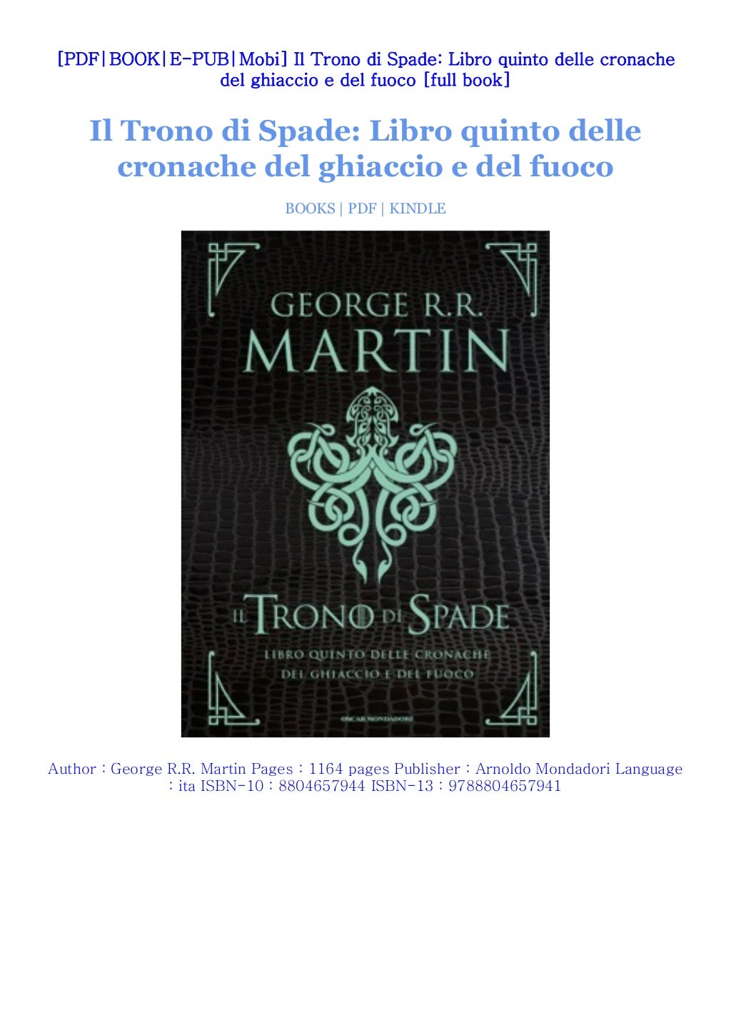 Cronache Del Ghiaccio E Del Fuoco Nuovo Libro