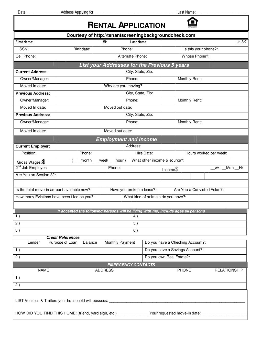 Tenant Screening free rental application