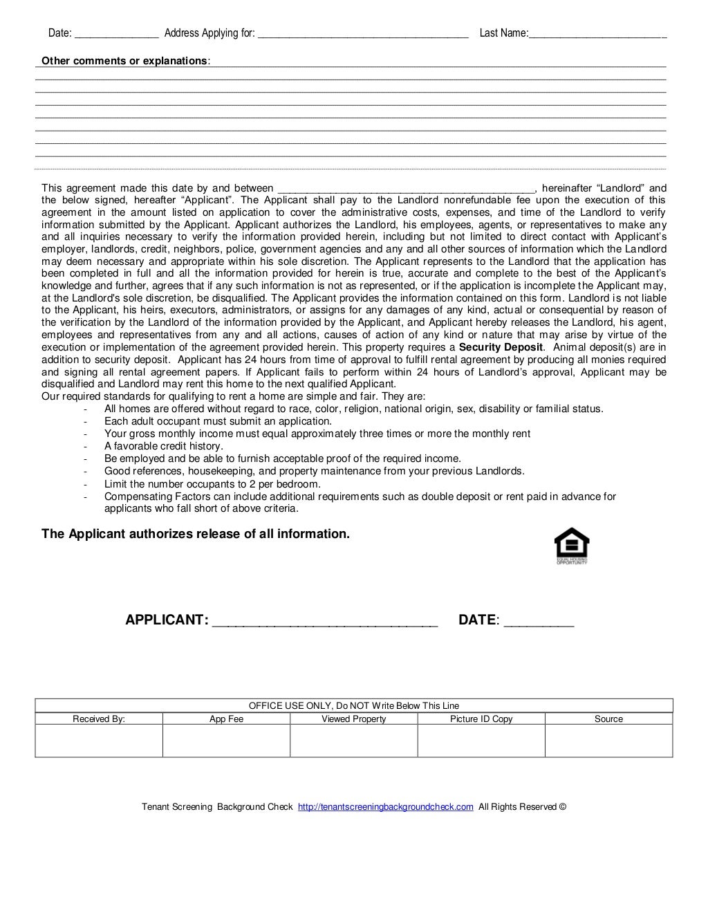 Tenant Screening free rental application