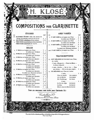 H.Klosé. A Don Antonio Romero. Clarinete y piano