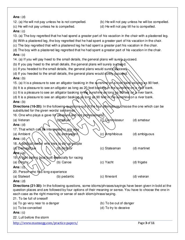 Free SSC CGL Sample Paper