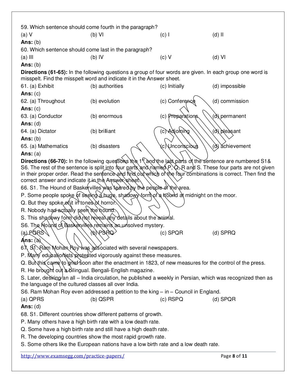 Free SSC CGL Sample Paper