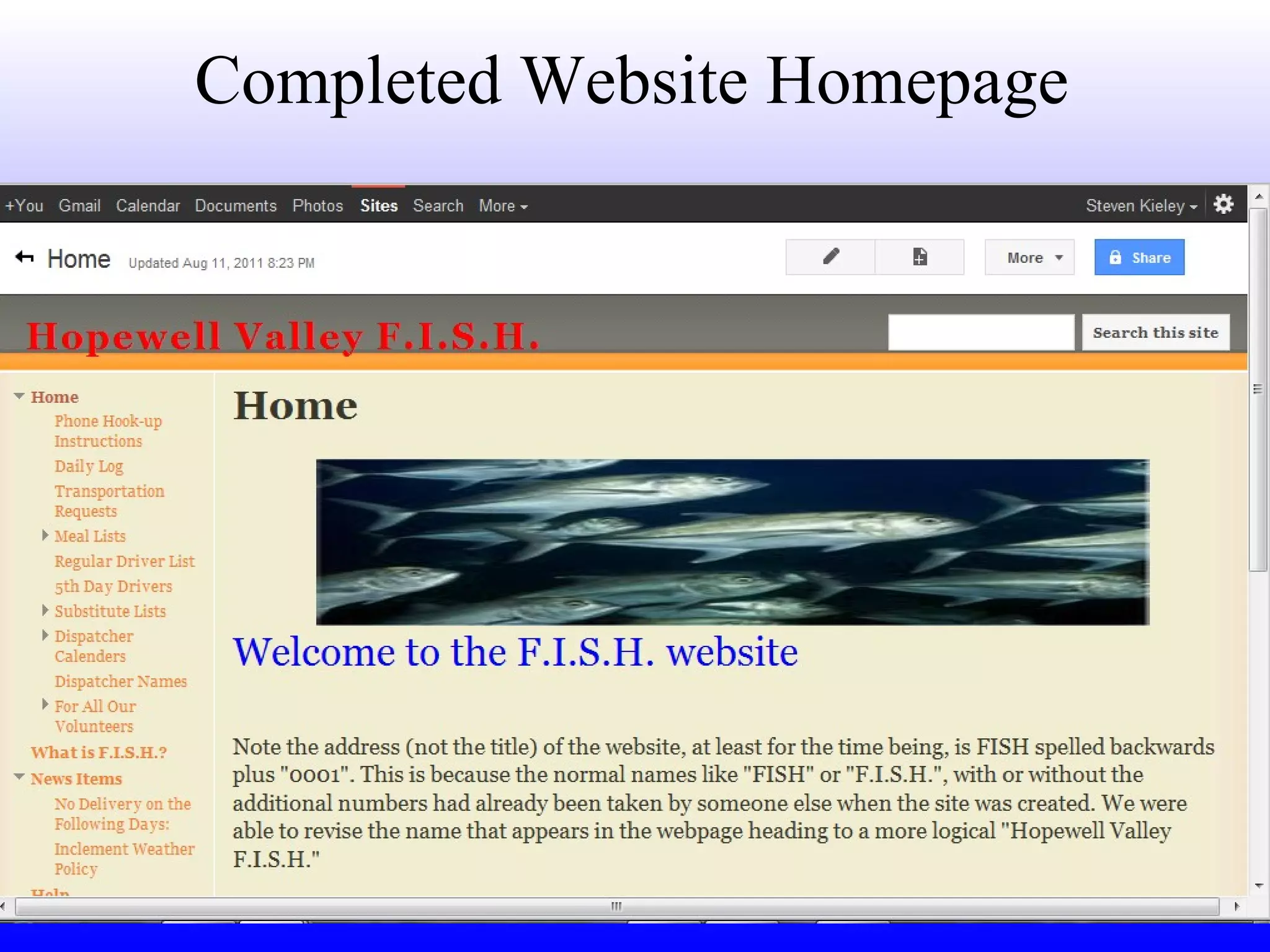 Completed Website Homepage 