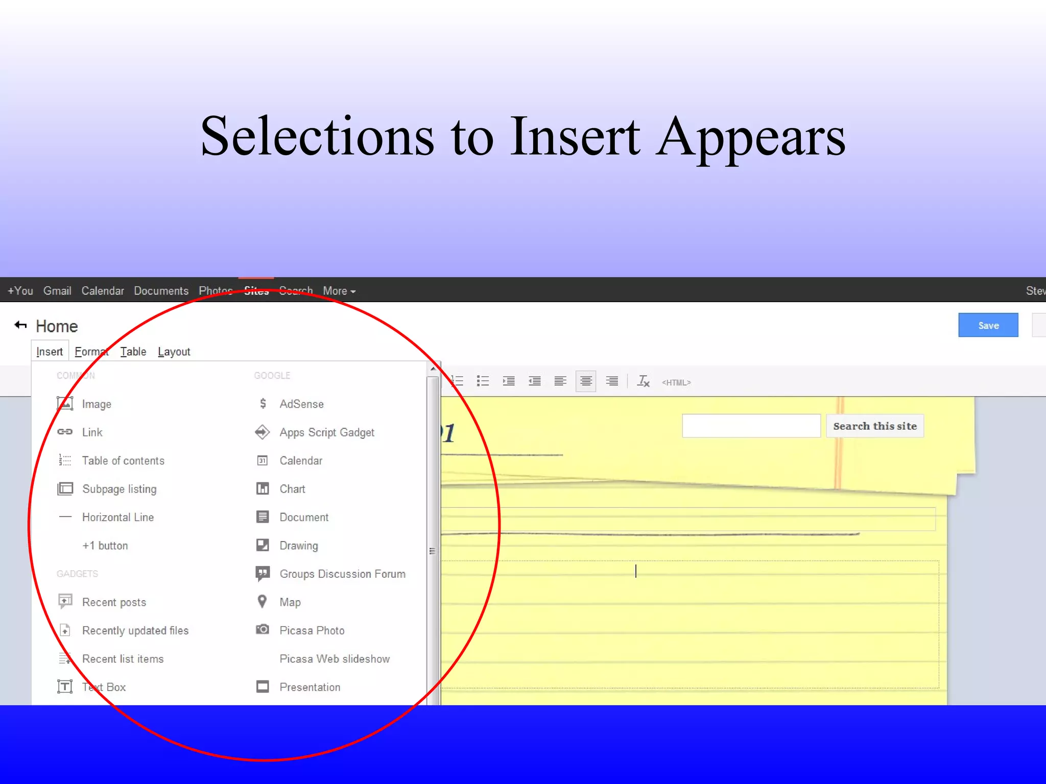 Selections to Insert Appears 