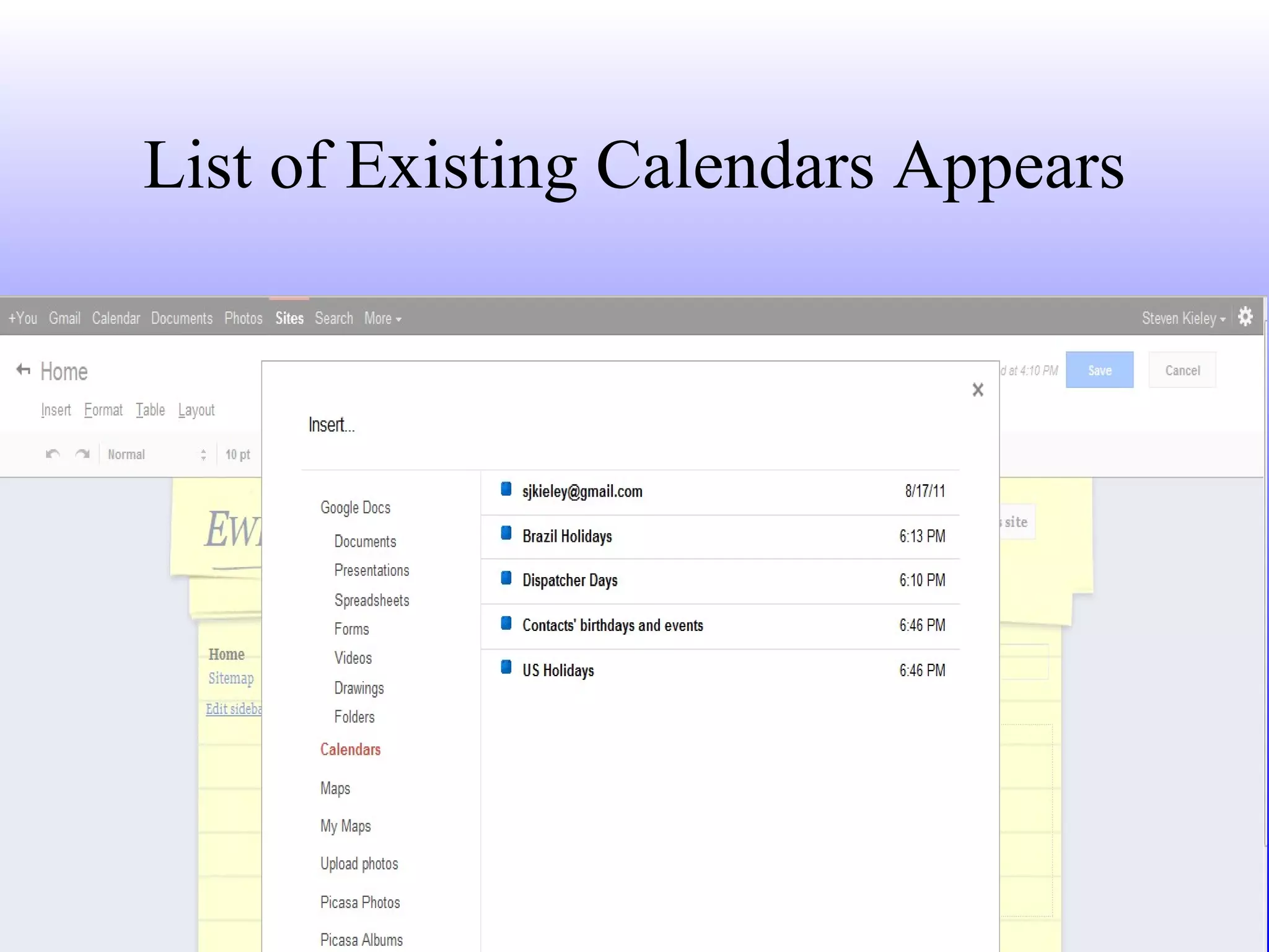 List of Existing Calendars Appears 