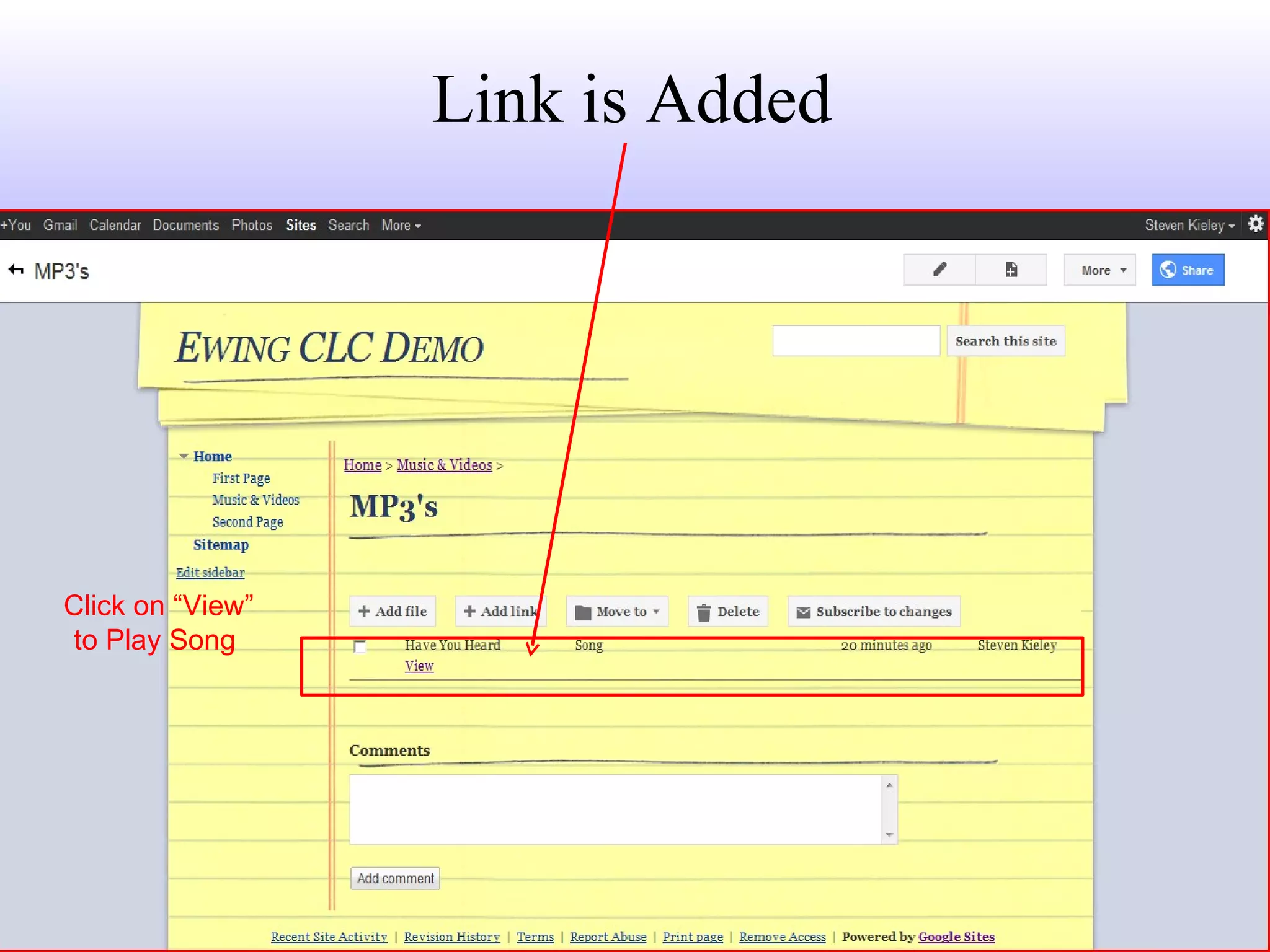 Link is Added Click on “View” to Play Song  