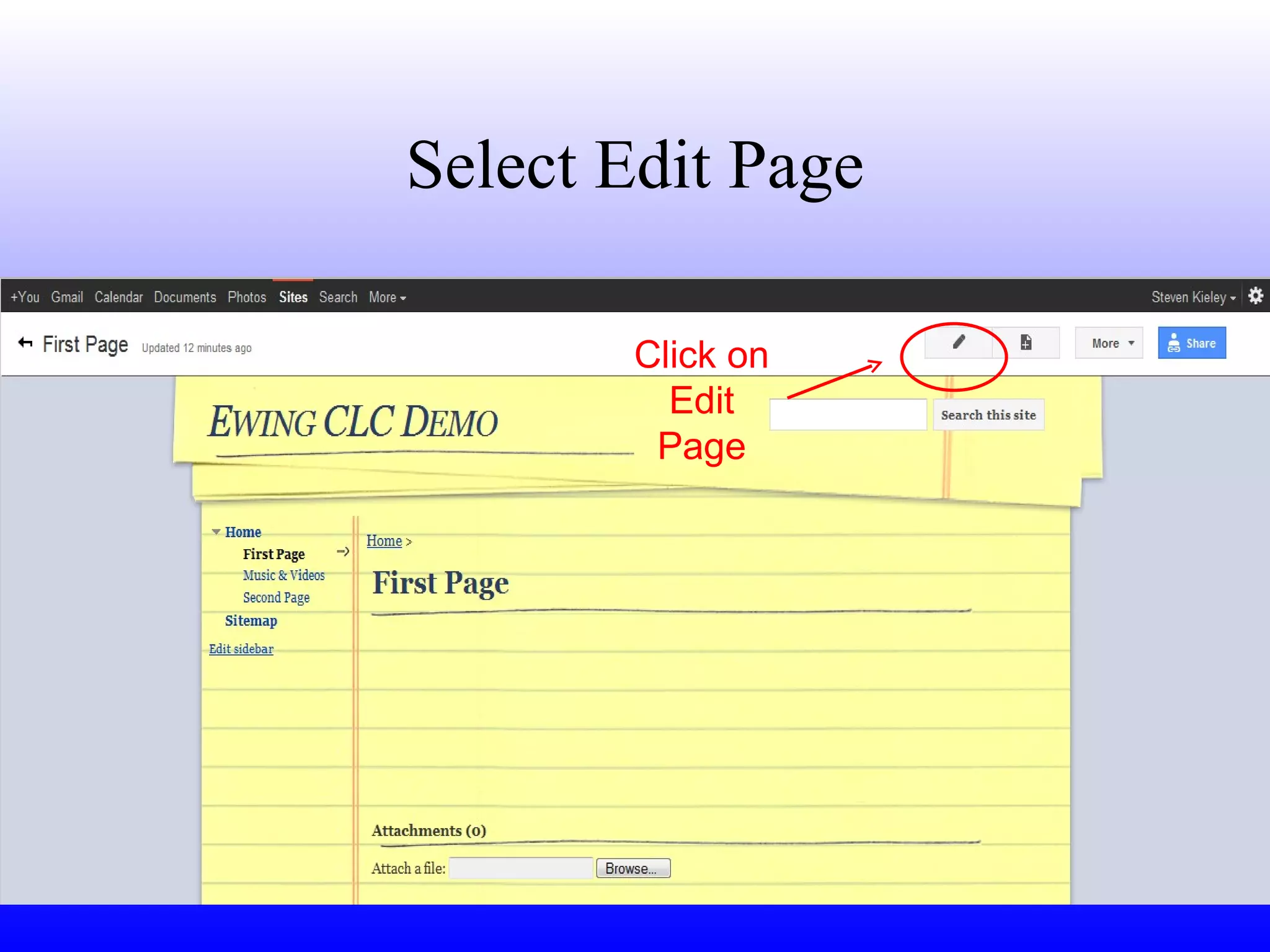 Select Edit Page Click on Edit Page 