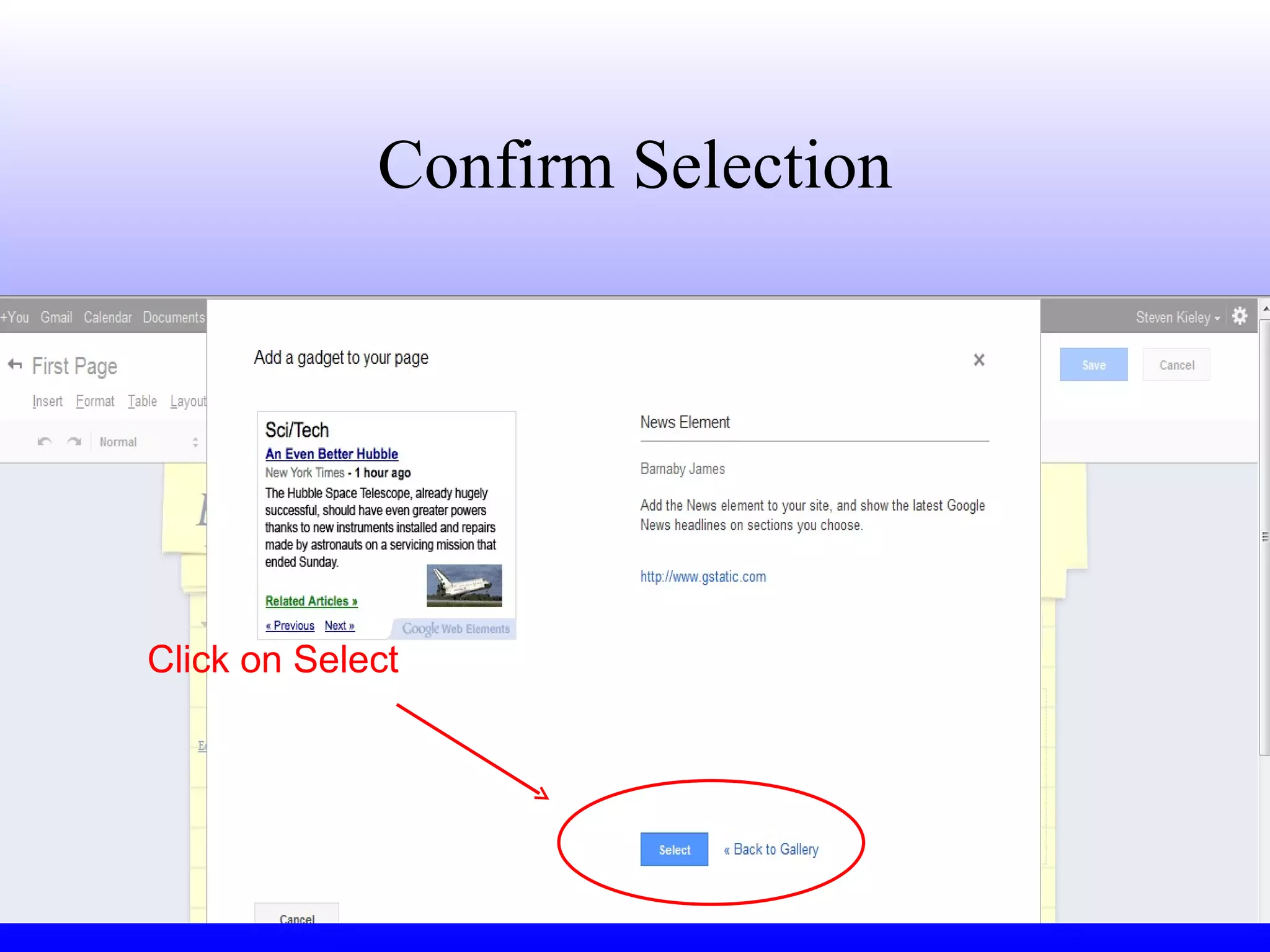 Confirm Selection Click on Select 